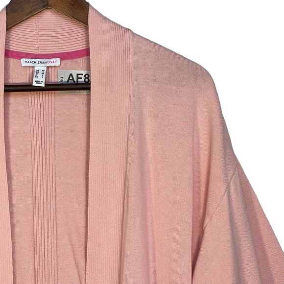 Isaac Mizrahi Live! Open Front Cardigan Sweater Women Size M Pink Flutter Hem - Picture 3 of 13